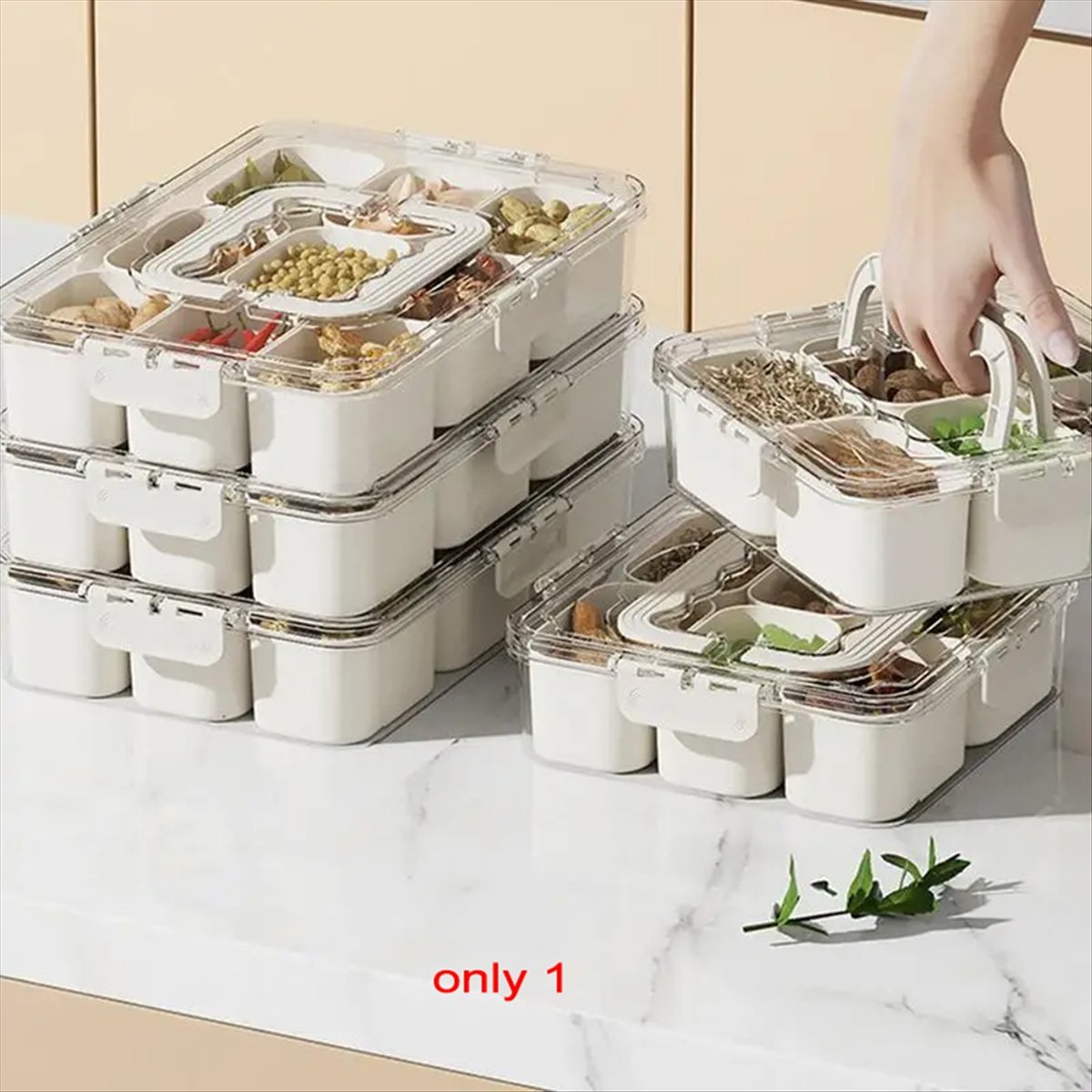 Food Storage With Dividers - Present Grids Divided Serveerschaal Opbergdoos Draagbare