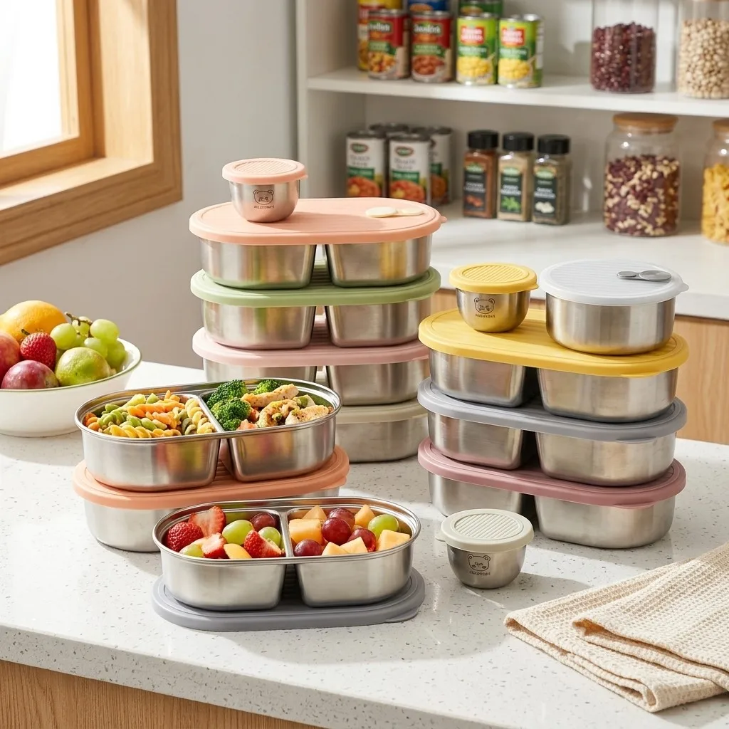 Food Storage With Dividers - Magnetronbestendige lunchbox van 304 roestvrij staal,